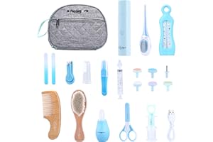 Pandagies PARIS,Professionelles Pflegeset für Babys, 13 Zubehörteile, komplett, für Babyfeile, elektrisch, Kulturbeutel, Baby, Mutterschaft, Thermometer, für Kinder, Kamm, türkisblau, Wasserdicht