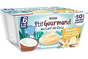 NESTLÉ BÉBÉ - P'TIT GOURMAND LAIT DE COCO, SEMOULE VANILLE DES 6 MOIS 4X90G