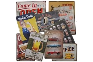 BOEMY Placas Decorativas Vintage | Set de 10 Chapas Metálicas Surtidas | Decoración Retro | Tamaño 20x30 | Surtido Premium