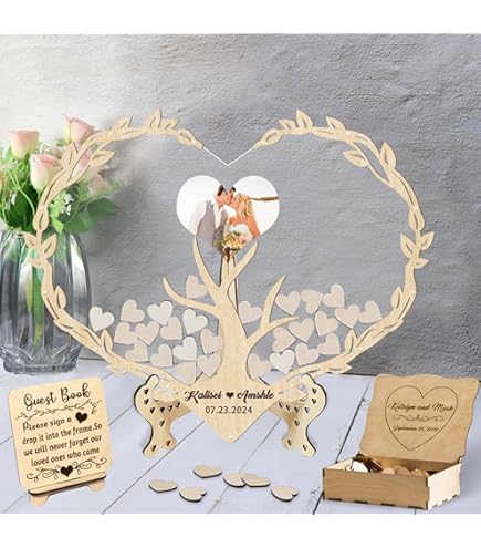 Jecor Alternative Au Livre D'or – Alternative Au Livre D'or De Mariage – 62 Grands Cœurs En Bois – Également Pour Fête Prénatale, Fête De Mariage, Anniversaire, Retraite, Funérailles - 8