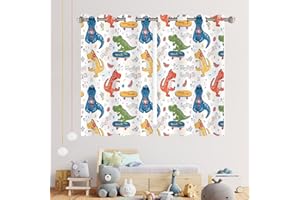 YISURE Blackout Cartoon Dinosaur Curtains, Nursery Cute Curtains for Kids' Bedroom, Darkening Eyelet Window Drapes with Grommets- 52x63 Inch 2 Panels