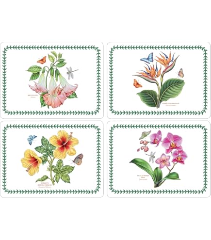 Pimpernel 34 cm Diameter MDF with Cork Backing, Botanical Garden, Round Placemats, Set of 4, Multi-Coloured