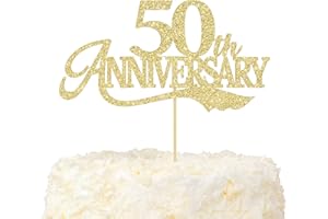 LOVENJOY 50th Anniversario Matrimonio Topper Torta Oro Glitterato Cake Topper per 50° Anniversario di Matrimonio Festa Decorazione
