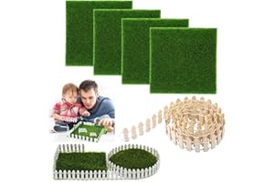 Keruhsci Wichtel Zubehör Miniatur Garten, 1/12 Miniatur Zaun Miniatur Garten Kunstrasen, Mini Gartenmöbel Wichtel Zaun Holzzaun, Miniatur Garten Zubehör Für Blumentopf Puppenhaus Fee Gartendekoration