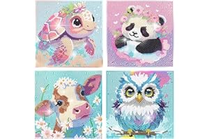 Mupmod 4 Packs 5D Cartoon Diamond Painting Kits for Kids, Cute Animals DIY Diamond Arts Mosaic Kits for Adults Beginner, Full Round Drill Gem Art for Home Wall Decor Kids 6X6 inch