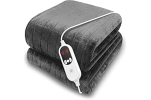 Purus Grey Heated Throw Electric Blanket, 160 x 120cm Heated Blanket Machine Washable Soft Micro Fleece Electric Throw Overblanket with 12HR Timer and 9x Control Heat Settings