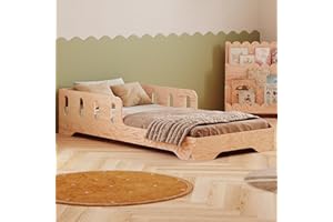 ‎SMARTWOOD smartwood Kinderbett 120x200 - Montessori Bett mit Rausfallschutz & Lattenrost - Kinderbett ab 2 Jahre aus Holz mit FSC-Zertifikat - Bodenbett für Jungen & Mädchen - Einfache Montage - TILA6