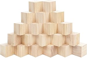 Belle Vous Cubos de Madera Cuadrados Grandes (Pack de 20) – 5 x 5 x 5 cm Cubos Madera Pino Natural Sin Acabado - Bloque Madera Educativo Manualidades, Sellos, Rompecabezas, Números