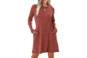 EIRUKON Abiti da Donna Invernali Autunnali Maniche Lunghe Vestiti Elegante Vestito Maglione Scollo Rotondo Abito in Maglia con Tasche