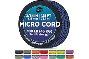 TECEUM Micro Paracorde – Bleu marine – 1,18 mm x 38,1 m – Corde micro utilitaire – Corde fine tressée en nylon polyester – Remplacement du carillon éolien – Corde solide de survie 038c