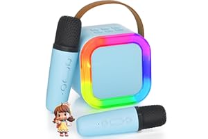 Ankuka Micro Karaoke Enfants avec 2 Micro sans Fil, Jouet Fille Karaoké 3-12 Ans Micro Enfant, Karaoké Bluetooth Portable avec Changement de Voix Magique et Lumière LED. (Bleu)