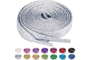 Olukssck 2 Paires Lacets Plats Pailletés Premium, Lacets de Remplacement de 10mm de Qualité Supérieure pour Chaussures de Sport, Chaussures de Ville