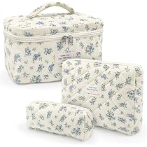 LJCZKA Borsa Trucco Floreale In Cotone – Grande Trousse Da Viaggio Con Capacità Extra Per Cosmetici E Accessori, Makeup Organizer Per Donne E Ragazze (Rosa) - 3