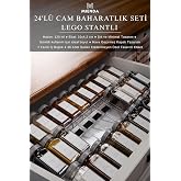 Mienda Home Şeffaf LEGO Tasarım Standlı 24'l&uuml; Cam Baharatlık Seti, G&uuml;m&uuml;ş Kapak ve Beyaz Etiketli Baharatlık Takımı Mh03slvr24