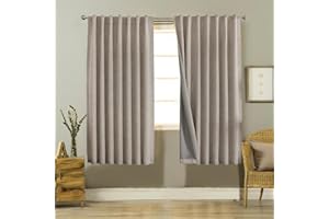 Joydeco 100% Rideau Occultant 2 Pièces, Lin Rideaux Thermique Isolant Anti Froid et Chaleur Opaque Lumiere à Languette Arrière et Passe TringleIsolation Anti Bruit UV Chambre Maison Salon