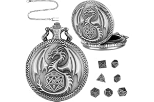 Qaestuan Mini Juego de Dados DND, con 7 Dados Poliédricos, Retro Dados De Metal con Carcasa Reloj Bolsillo, Accesorios para Juegos de rol, para Viajes, Fiestas, Campamentos, Juegos de rol (Plata)