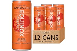 Equinox Kombucha Blood Orange (12 x 250ml) | Brewed in UK with SCOBY, Green Tea & Raw Cane Sugar | Sparkling Live Cultured Probiotic Drink for Gut Health | No Sweeteners & 100% Natural