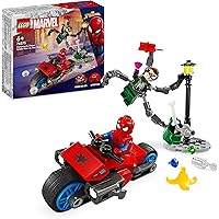 LEGO Marvel Pościg na motocyklu: Spider-Man vs. Doc Ock, Motor-Zabawka dla 6-latka z Superbohaterem, Miotacz Klocków i Pajęcz