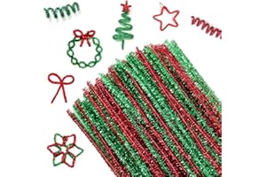 Shining She Glitter de Fil Chenille, 200 Pièces Tige de Glitter Chenille Loisir Creatif Noël, 30cm Cure Pipe Chenilles Rouge Vert, Fils Chenilles Loisirs Creatifs, Pipe Cleaners Noël