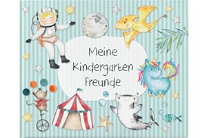 Papierdrachen Libro degli amici di alta qualità per bambini – Amici dell'asilo – Turchese – Album poesia con astronauta, motivi circo e dinosauri – per 27 amici – Design colorato adatto ai bambini