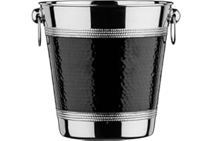 PREMIER Housewares 0507784 Secchiello per Champagne/Vino in Acciaio Inox Effetto Martellato Banda Nera
