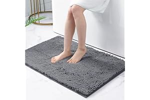 Homaxy Tapis de Bain Antiderapant,Tapis Salle de Bain en Microfibre Chenille Douce,Tapis de Bain Absorbant,Lavable en Machine - - 60 x 90 cm - Gris Foncé
