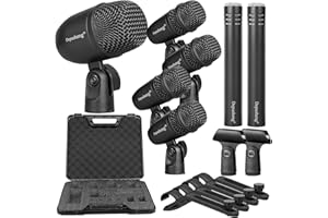 Depusheng Kit Microphone de Batterie 7 pièces avec 5 Microphones dynamiques à Percussion et 2 Microphones à condensateur à Percussion Idéal pour l'enregistrement d'instruments et la Production