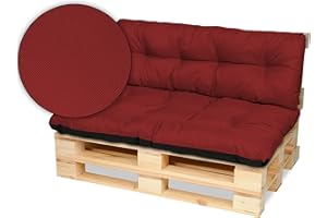 SuperKissen24. Cojín para Palet Sofá Banco 120x80 cm y Respaldo 120x38 cm Asiento Cómodo e Impermeable para Muebles Terazza Exterior - Rojo Oscuro