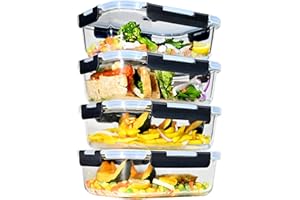 ERUIV Contenitori Vetro Per Alimenti - Impilabili Contenitore Vetro Con Coperchio - Senza BPA Contenitori In Vetro Con Coperchio - Set da 4 senza BPA - alto volume Contenitori Ermetici Vetro - 1520ML