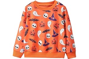 TCWWBB Kinder Jungen Halloween Sweatshirt Pullover Langarm Baumwolle Kürbis Skelett Winter Oberteile 1-7 Jahre 92 98 104 110 116 122