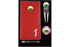 Mercia Golf Patriotic Crocodile Leather Scorecard and Yardage book Holder Gift Set with Divot Tool,Poker Chip and Ball Markers