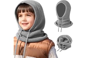 TAGVO Enfants Cagoule 2 en 1 avec Écharpe à Capuche, Coupe-Vent Balaclava Tricoté Écharpe Pull-Over Douce d'hiver, Bonnet et Écharpe en Une Pièce Chaud Chapeau Protège-Cou pour Filles Garçon 4-12 Ans