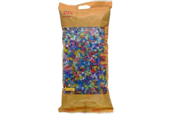 Hama Perlen 205-54 påstrykbara pärlväska med ca. 6 000 färgglada midi hantverkspärlor med diameter 5 mm i transparent glitter