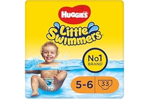 Huggies Little Swimmers Pañales Bañadores para Bebé Talla (5-6), Barreras Anti-Escapes para Una Máxima Protección en el Agua, 33 Pañales Desechables