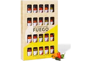 THOUGHTFULLY Modern Gourmet Foods, The Good Hurt Fuego Hot Sauce Gift Set, Los sabores Incluyen Hierba de ajo, Bourbon Ahumado, Lima de Jalapeño y más, Paquete de 20