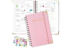 JOKISA Kalendarz 2025 książkowy (sierpień 2024-grudzień 2025) Planer spotkań 2025 A5 1 tydzień 2 strony, Planer nauki z wysokiej jakości skórzaną okładką, Planner 2025 do biura, szkoły (różowy)