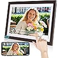 BYYBUO 15.6 Inch WiFi Digital Photo Frame, 1366 x 768 IPS Touchscreen Picture Frame, 32G Walnut brown, Motion Sensor Auto-Rotation, Share Photos or Videos via the Uhale App
