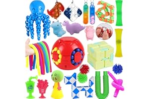 Yetech Fidget Toy Set Fidget Toys Pack With Infinity Cube Keychain Stretch Tubes 22Pcs Autism ADHD Stress Relief Anti-Anxiety Colorful Sensory Squeeze Toy Classroom Office Gift for Kids Adults