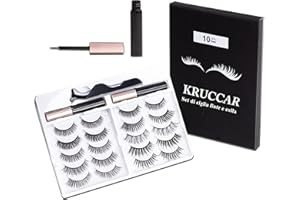 Kruccar Ciglia Finte 3D, 10 Paia di Stili Differenti - Ciglia Finte Con Colla e Pinzetta - Extensions Riutilizzabili, Morbide e Comode Da Indossare - Perfette Per l'Uso Quotidiano