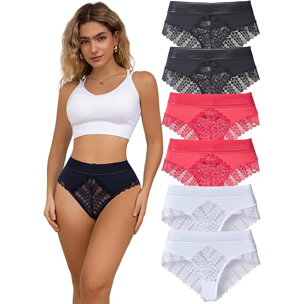 Wolbar Mutandine Donna WB196 – Slip In Cotone Con Pizzo, Vita Media, Bianco, Taglia M