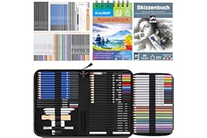 KALOUR 76-teiliges Zeichen- und Skizzierkit-Set: Künstlerbedarf mit Skizzenbuch, Aquarellpapier, Anleitung, Buntstiften, Aquarellfarben, Graphit-, Pastell- und Kohlebleistiften für Künstler,Anfänger