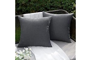 EMEMA Taie d'oreiller Extérieure Imperméable en Polyester Doux avec Surface Hydrofugfe Housse de Coussin de Jardin Balcon Décoratif pour Salon Chambre Lot de 2 40x40cm Gris foncé
