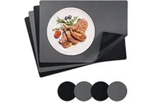 NOSTHEART Tovagliette Americane e Sottobicchieri Set di 4, Lavabili Tovagliette Colazione in Pelle Tovaglietta, Set di Tovagliette in Antiscivolo Impermeabili a Doppia Faccia (Grigio Nero)