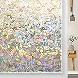 DOWELL Rainbow Window Film Privacy Stained Glass Window Film Non-Adhesive 3D Static Cling Window Film Removable Vinyl Decorat