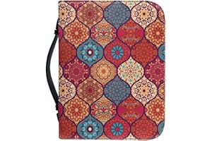 Kuiaobaty Moroccan Tile Pattern Small Book Cover with Zipper and Handle 9"x6", Bohemia Ethnic Bible Book Covers Holds & Protects