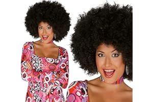 FIESTAS GUIRCA | Peluca Afro Negra Extra (Talla Única) - Accesorio de Disfraz para Fiestas Temáticas de los Años '60, '70 y '80 - Ideal para Estilo Hippie y Celebraciones Retro - Mujer Adulta - Negro