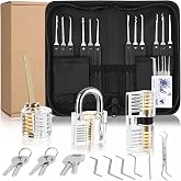 34 Piece Pick Set, 3 Transparent Padlocks for Practices | yCredit Card with Pick Tools, Pick Set for Beginners Professional L