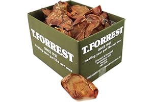 T. Forrest British Dried Whole Pigs Ears x50 For Dogs, 100% Natural Treats, Long Lasting Grain Free Chew
