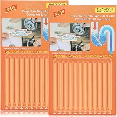 Saisn Drain Cleaner Sticks Pack of 24 Easy Flow Drain Sticks Unblocker Sink Deodorizer Sticks Keeps Drains Pipes Clear for Ba