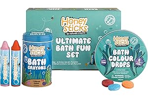 Set divertente per il bagno Honeysticks - Pastelli da bagno non tossici (7) e tavolette colorate per il bagno (36) Divertimento creativo nella vasca da bagno - Ottimo set regalo per i bambini